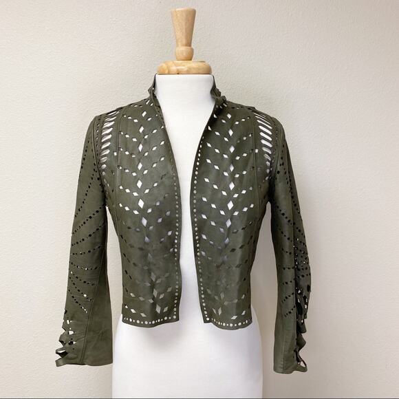 Haute Hippie Laser Cut Shrug Jacket Olive XS - Picture 3 of 12